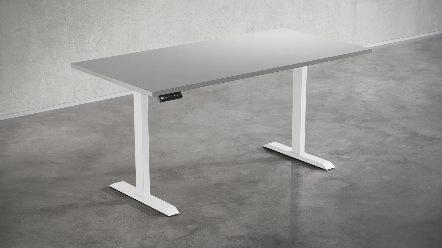 white height-adjustable base with grey top